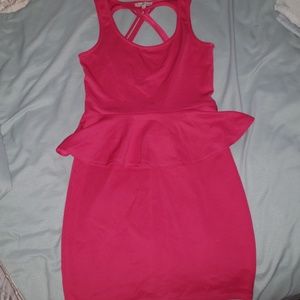 Pink Peplum Midi Dress
